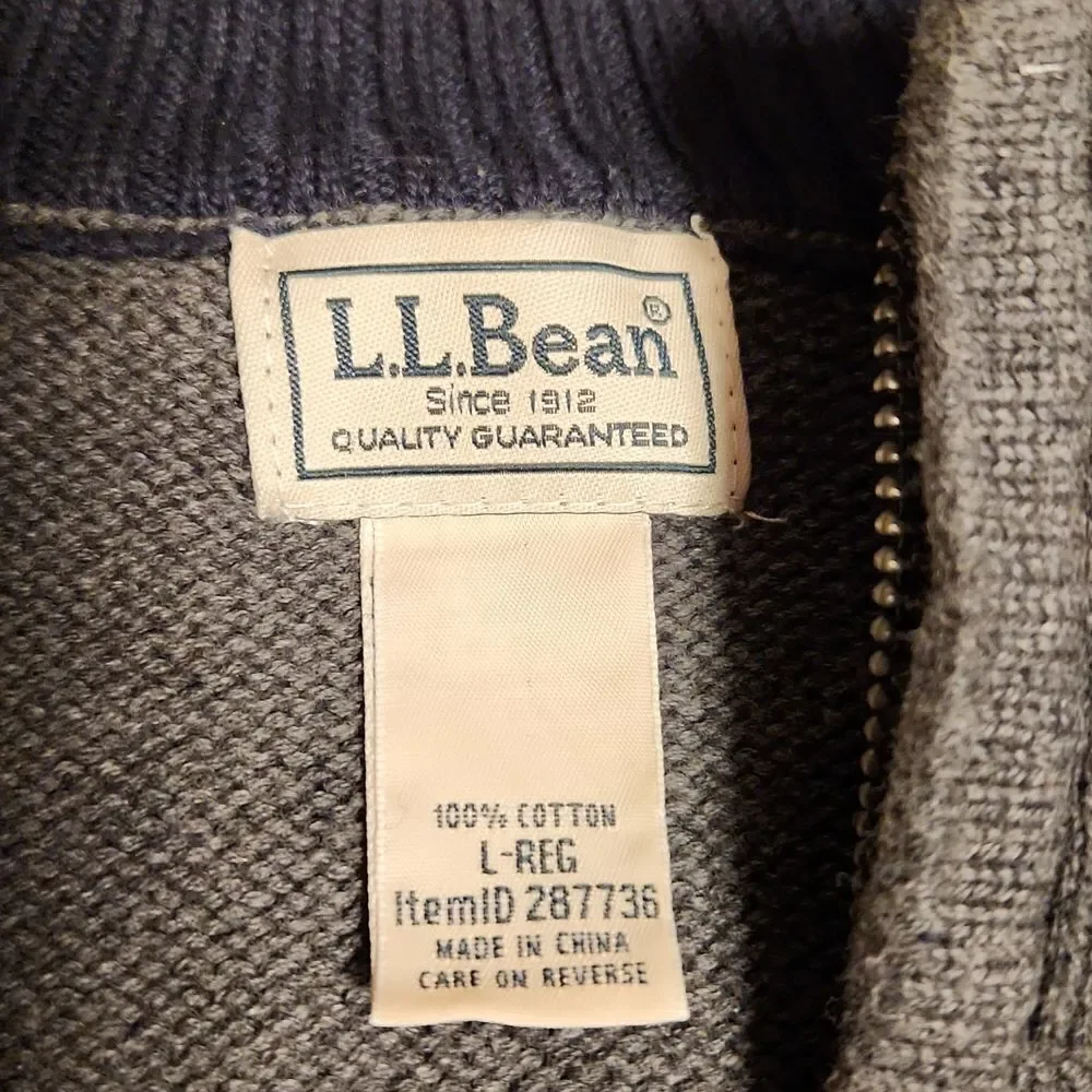 L.L.Bean gray Quater Zip 1/4 zip  Cotton knit sweater Sz L
